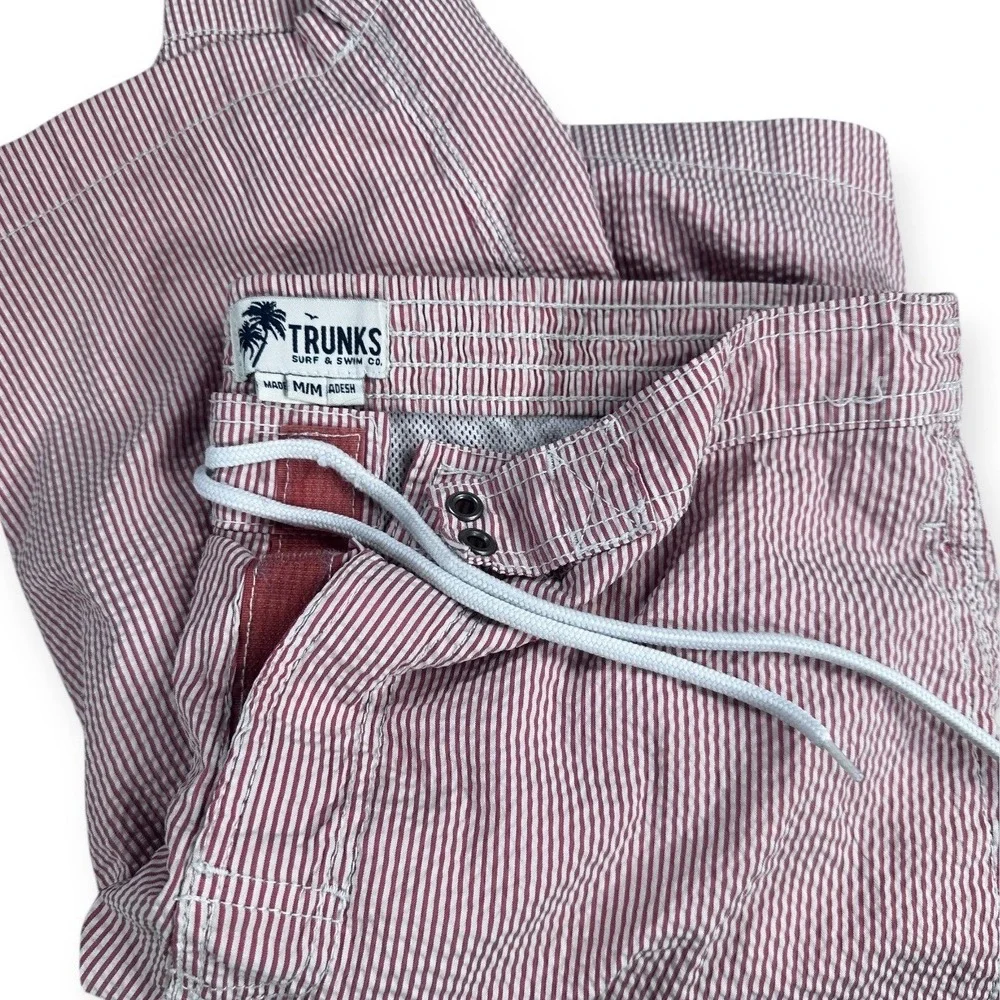 Trunks Surf & Swim‎ Co Mens Red White Seersucker Striped Board Shorts Medium